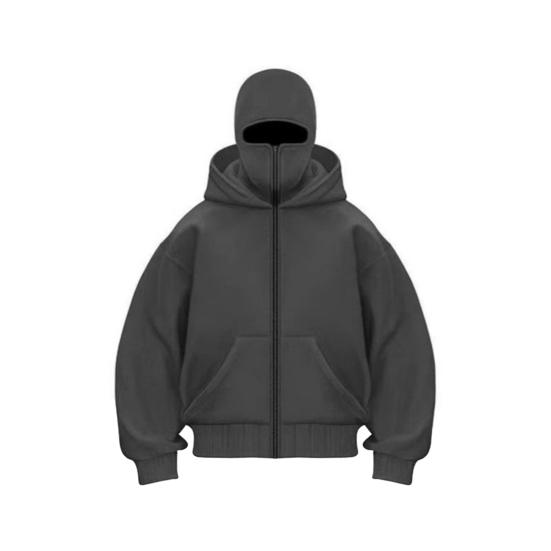 Borderless Boutique Unisex Balaclava Hoodie Warm Loose Hooded Jacket Zip-up Casual Jacket with Face Mask for Autumn Winter Outdoor Sports Street Wear S