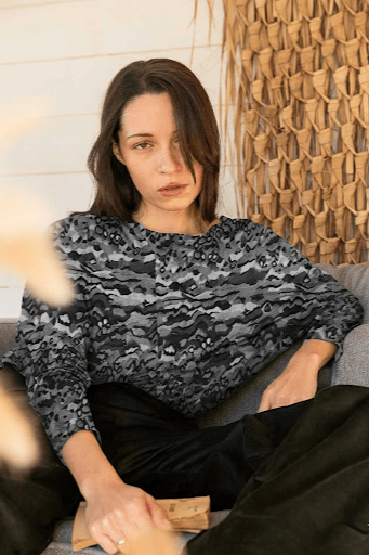 WiDDA Damen vegan Longsleeve Slabby Graphic Pattern Grau