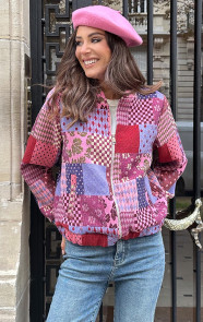 Jurkjes Loose Fit Cotton Patchwork Bomberjacket Paars