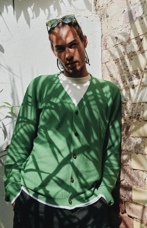 KOMODO Herren vegan Strickjacke Jacob DschungelgrÃ¼n/ WeiÃŸ
