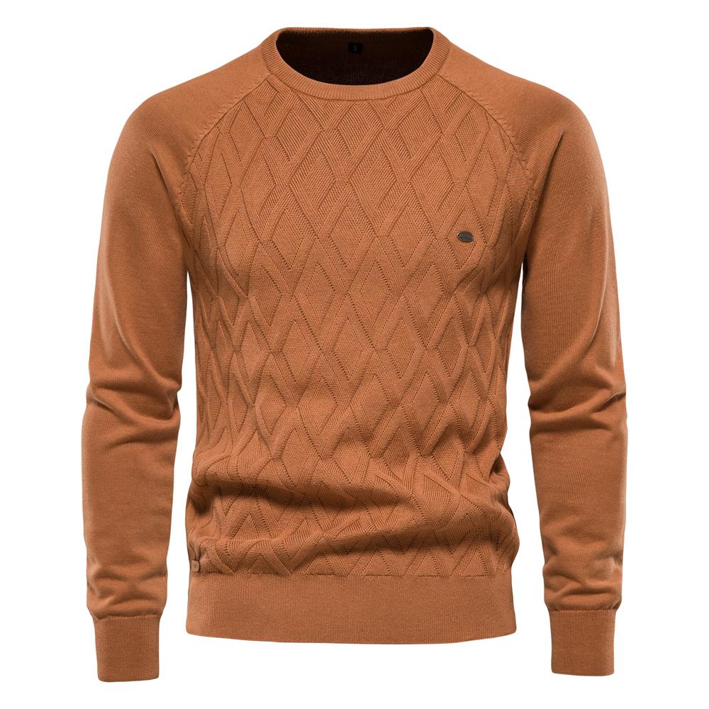 AIOPESON Men Fashion AIOPESON Argyle heren Basic Trui Effen Kleur O-hals Gebreide Mannelijke Trui Winter Mode Nieuwe Truien voor Mannen S 50-60 kg Chocola
