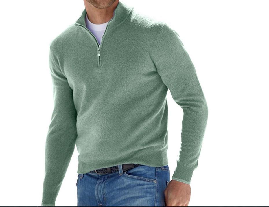 The BAY Men's Autumn Long Sleeve V-Neck Wool Polo Shirt with Plush Zipper S