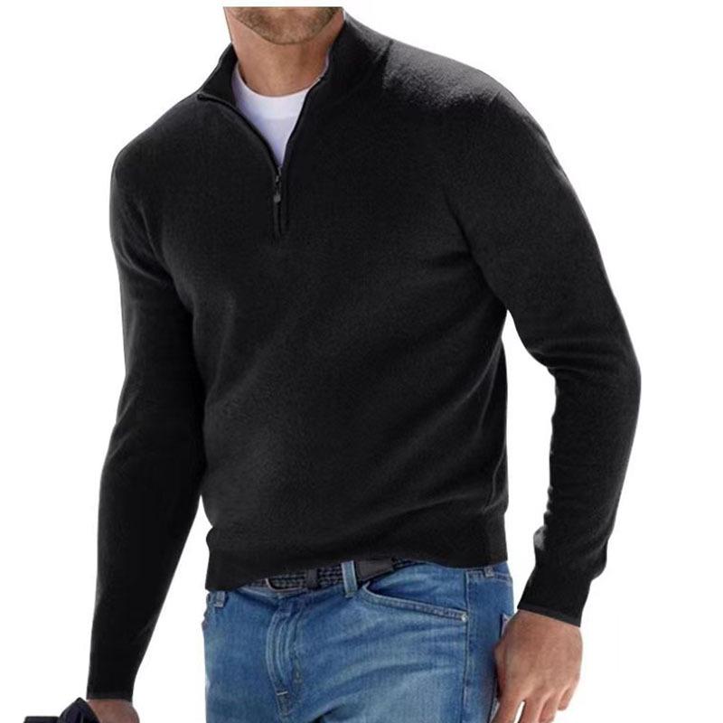The BAY Men's Autumn Long Sleeve V-Neck Wool Polo Shirt with Plush Zipper M zwart
