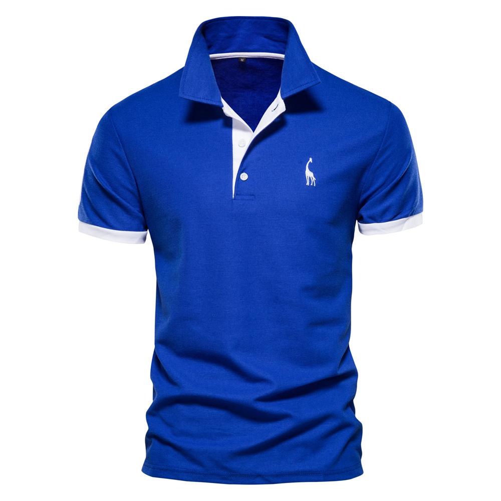 AIOPESON Zomer T-shirt met korte mouwen Herenpolo Business Casual poloshirt Heren Slank Mode Herenpolo Katoen Hoogwaardig T-shirt Eenvoudig Buiten M blauw