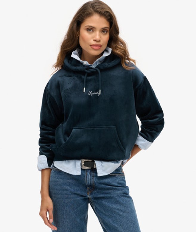 Superdry Ruimvallende Country Club Velours Hoodie Blauw