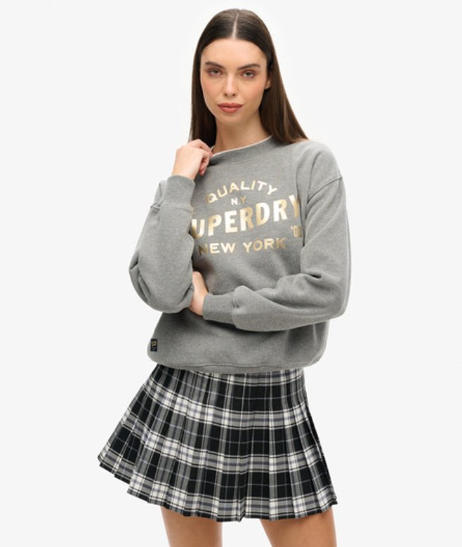 Superdry Luxe Sweatshirt met Metallic Logo Grijs