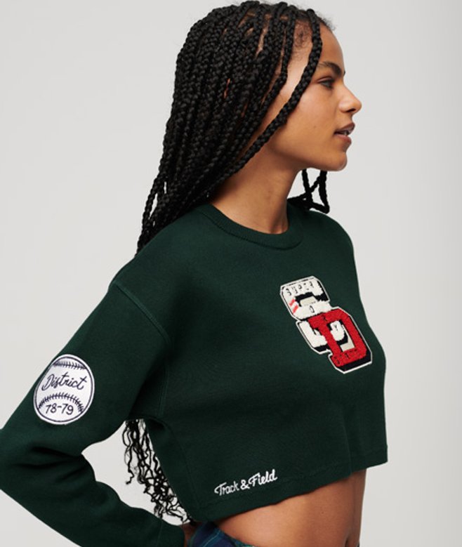 Superdry Korte Varsity Trui met Ronde Hals Groen
