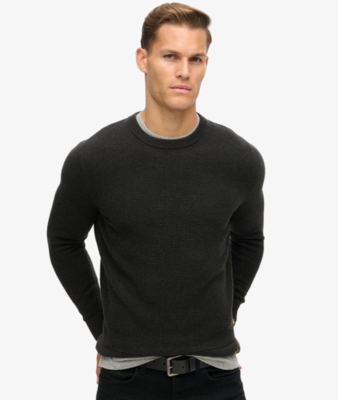 Superdry Gebreide Trui met Ronde Hals en Textuur Zwart