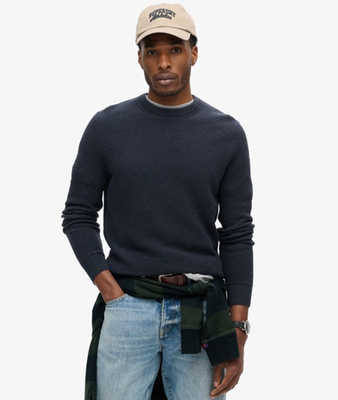 Superdry Gebreide Trui met Ronde Hals en Textuur Blauw
