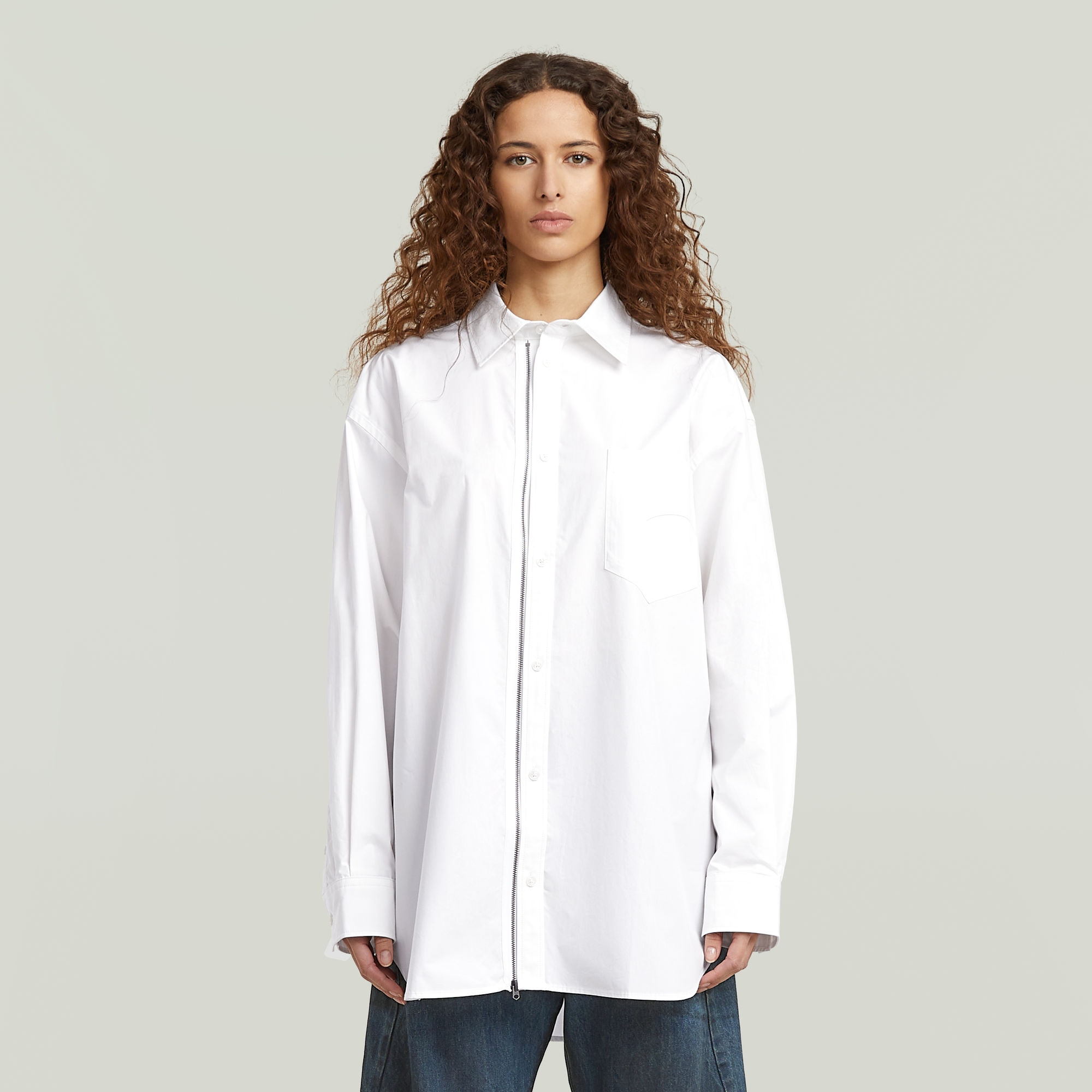 G-Star RAW Oversized Zip Poplin Overhemd - Wit - Dames