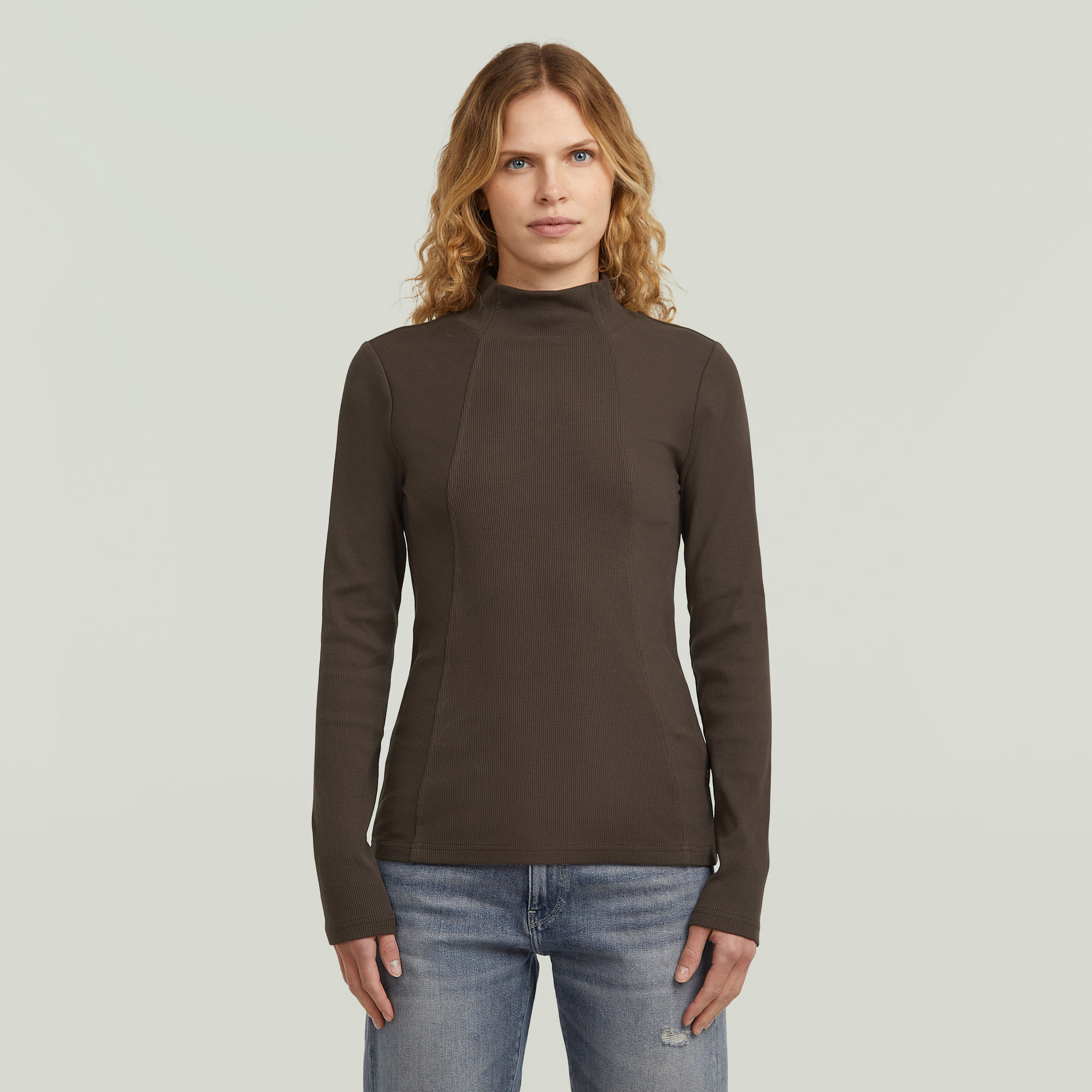G-Star RAW A-Line Slim Rib Mock T-shirt - Bruin - Dames