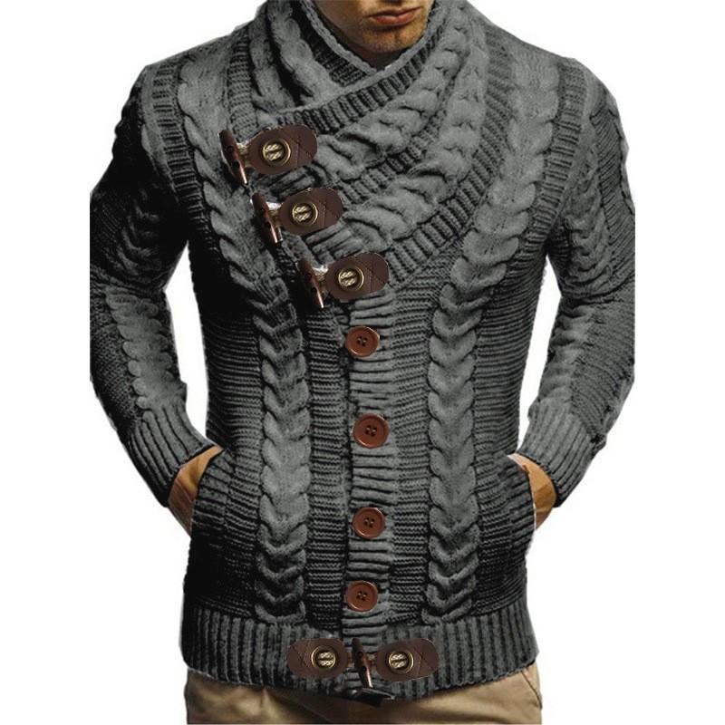 CHARM CLOTHINGS Europese, Amerikaanse herfst- en winterkleding voor heren Coltrui Knoop Hoornknoop Leren knoop Trui Gebreide herenvest Op kleding XL donkergrijze kleur