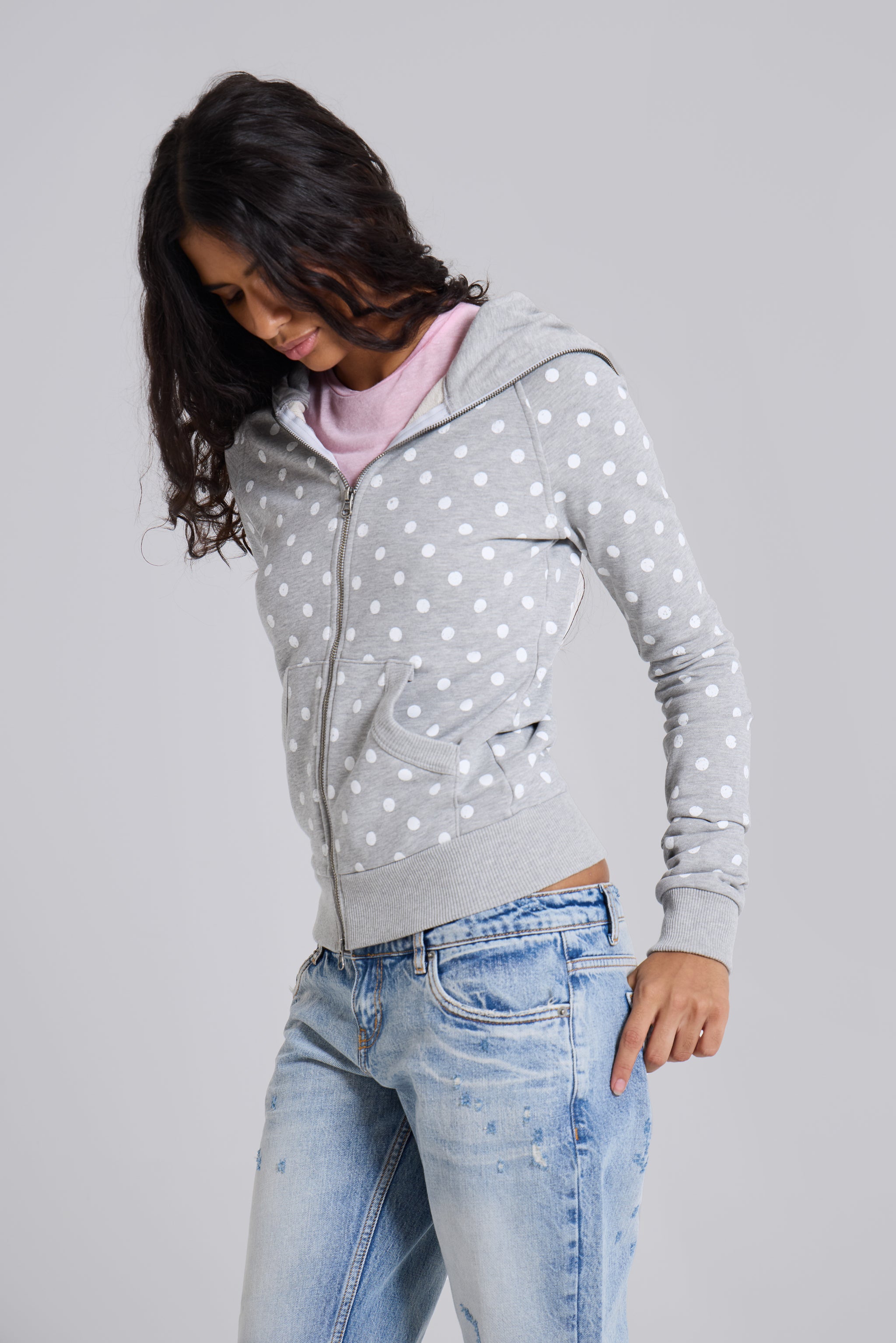 Jaded London Grey Polkadot Hoodie