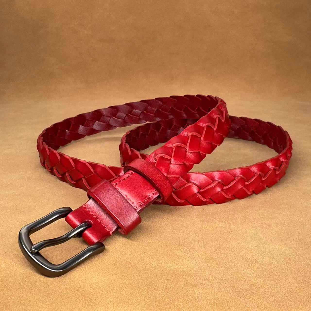 Shokz Vintage Handwoven Vegetable Tanned Cowhide Genuine Leather Belt Accessories Lead Pin Buckle Belt Top Layer Cowhide 90cm-120cm