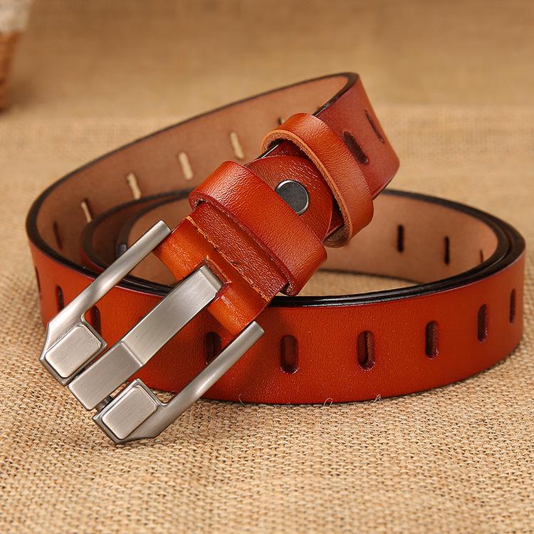 First quality glasses Women's Genuine Leather Belt, Women's Retro Needle Buckle Cowhide Belt, Women's Decorative Wide Needle Belt 115cm kameel