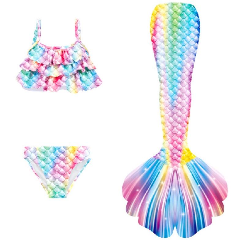 Starriver 3Pcs Girls Mermaid Tail Swimsuit Children Memaid Swimwear Bikini Bathing Suit Halloween Costume Princess Beach Party Clothing 140(8-9T)