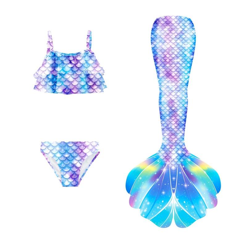 Starriver 3Pcs Girls Mermaid Tail Swimsuit Children Memaid Swimwear Bikini Bathing Suit Halloween Costume Princess Beach Party Clothing 130(6-7T)