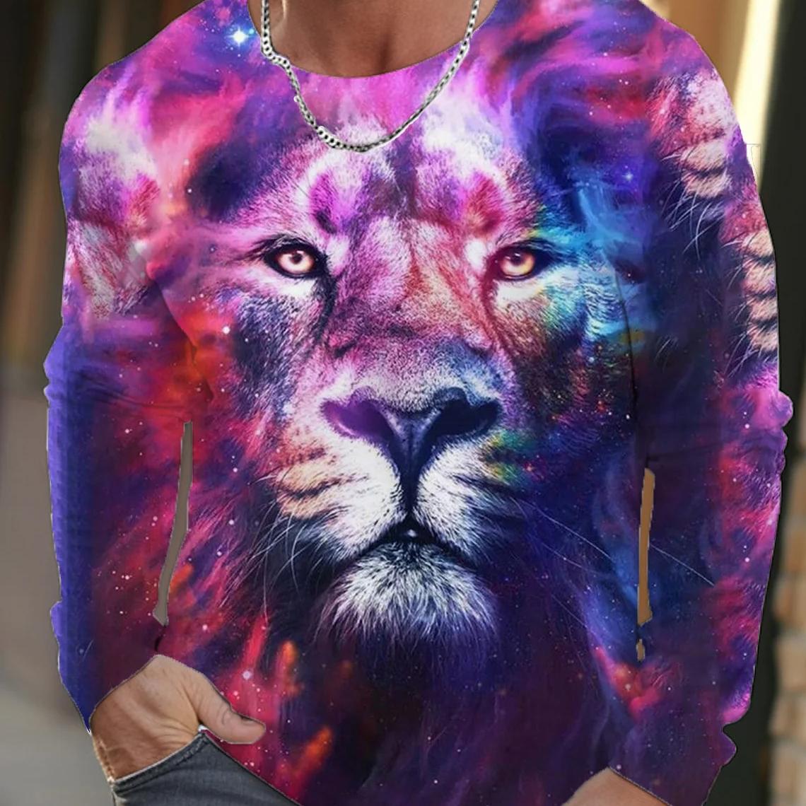 ETST 03 Vintage Heren T-shirt met lange mouwen, 3D-printoverhemden, Mode Dierenwolf Grafische korte mouwen, Oversized streetwear tops, T-shirts 4XL