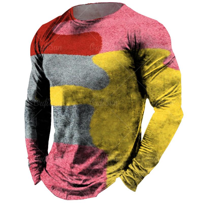 Wengy 2 Vintage Men's Long Sleeve T-shirt Tops Plaid Print Autumn Oversized Sweatshirt Male O-neck Casual Daily Streetwear Men Clothing 2XL