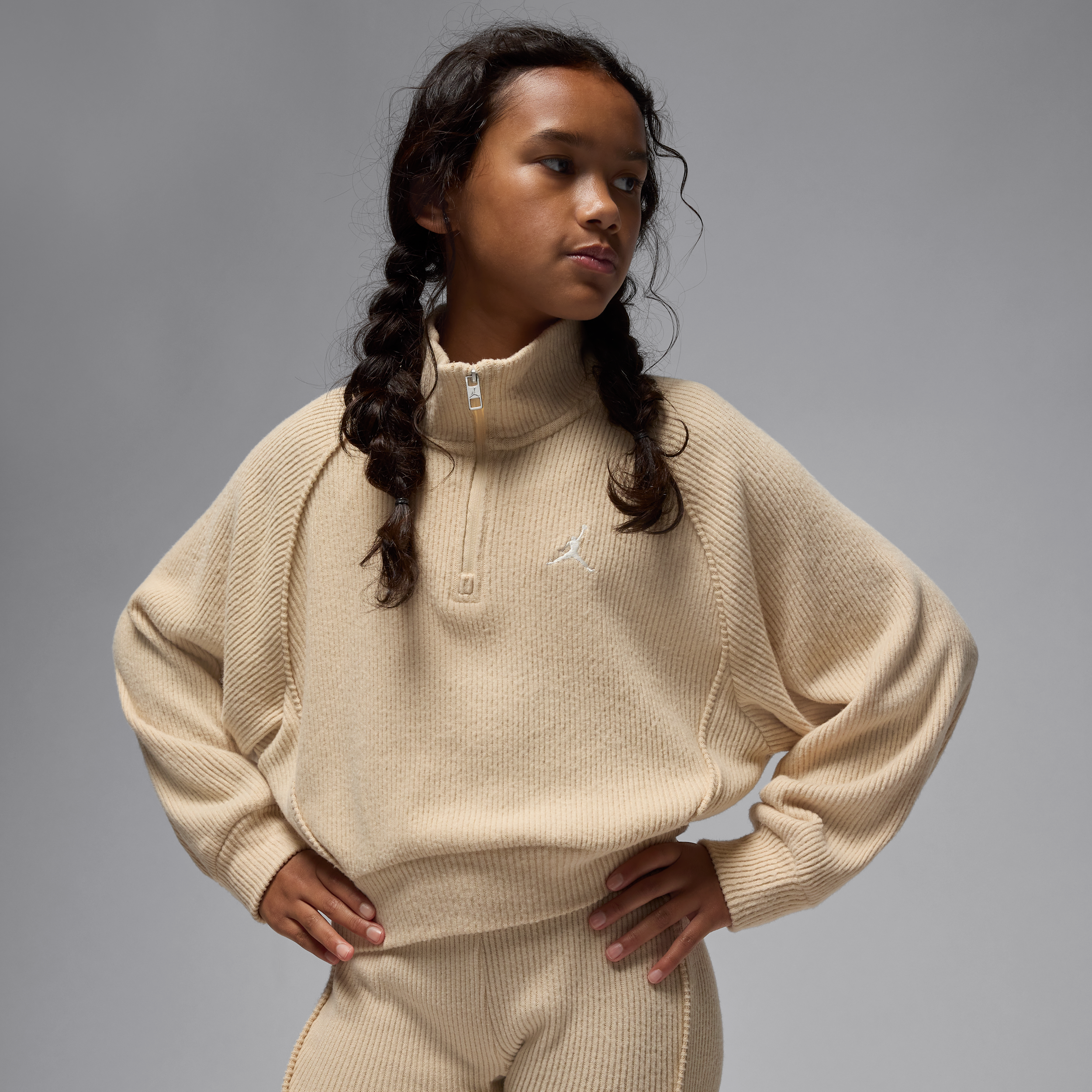 Jordan top met kwartrits en lange mouwen voor kids - Bruin