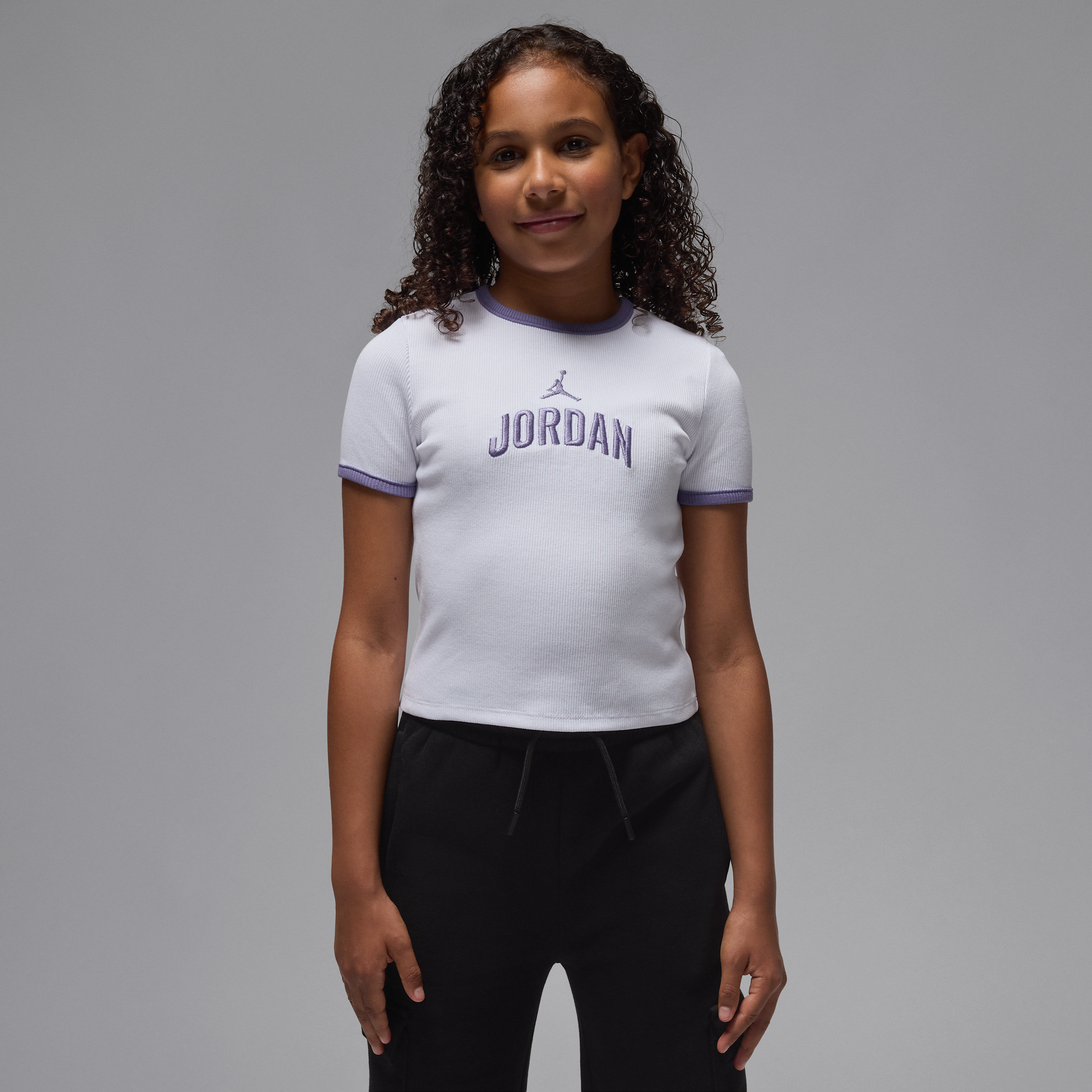 Jordan semi-gecropte geribbelde T-shirt voor kids - Wit