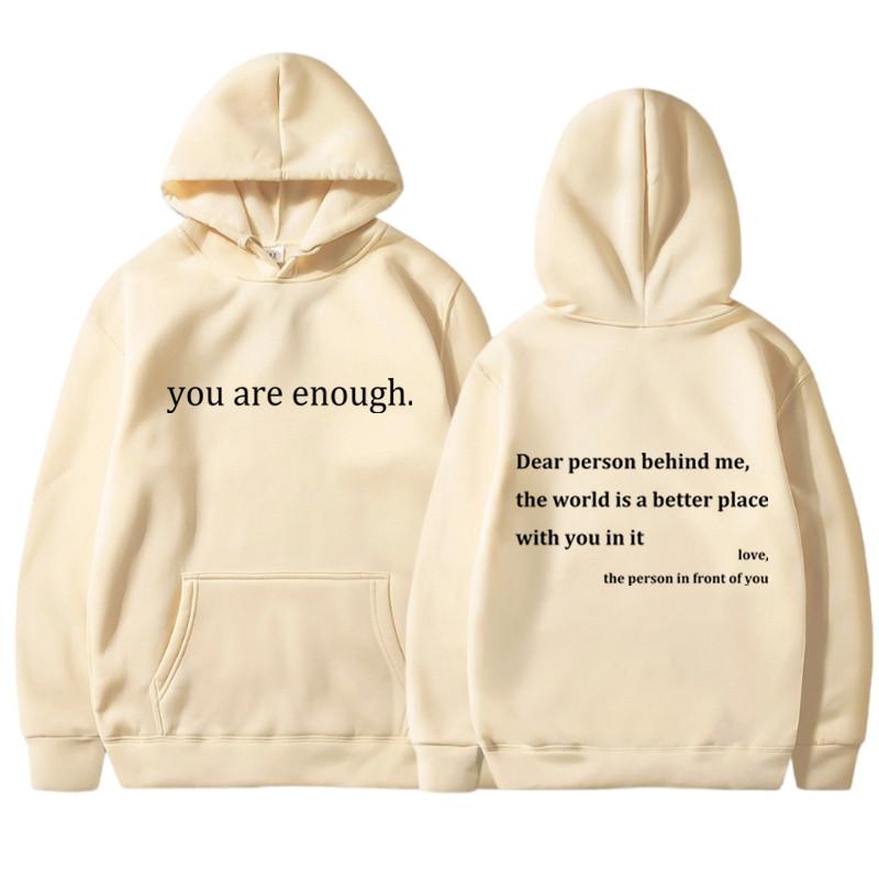 WE BELIEVE Nieuwe YOU ARE ENOUGH Print Hoody Herfst Casual Sportkleding Plus Fleece Elastische Tops Pullover Heren Hoodies Streetwear Sweatshirts 2XL kaki