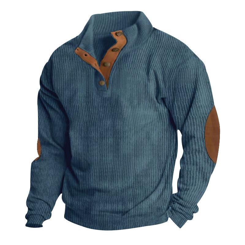 ChicFashion Heren Pullover Outdoor Casual met Knopen Opstaande Kraag Lange Mouw Ribcord Sweatshirt Herfst Winter Mode M blauw