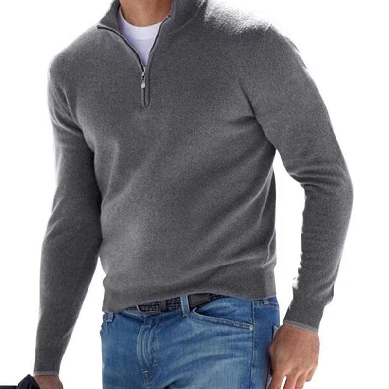 The BAY Men's Autumn Long Sleeve V-Neck Wool Polo Shirt with Plush Zipper XXL grijze kleur