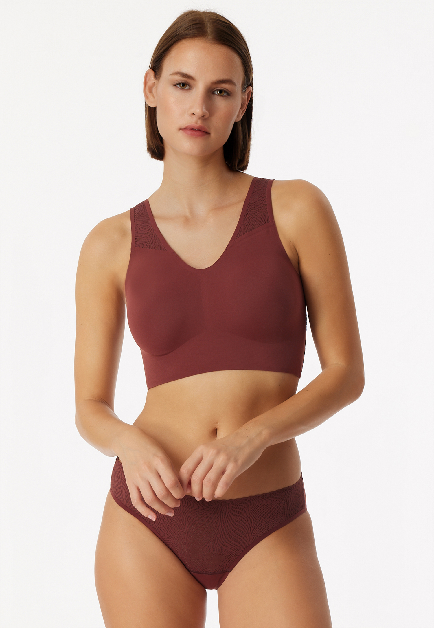 Schiesser Bustier Invisible Soft Lace uitneembare pads, kanten inzetstuk, v-hals