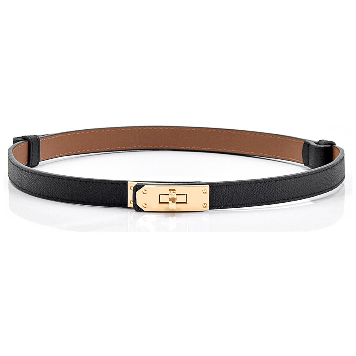 Meimeier Women's Patent Leather Thin Belt Korean-Style Fashion All-Match Adjustable a Pair of Buckles Belt