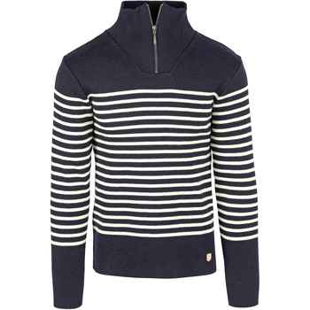 Armor Lux Sweater  Camionneur Half Zip Trui Wol Strepen Navy