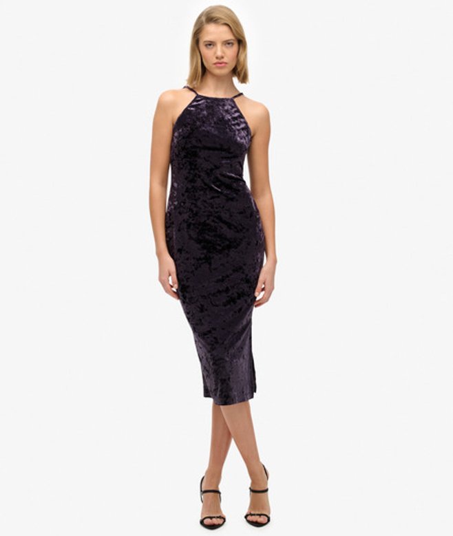Superdry Fluwelen Midi-jurk met Kanten Achterkant Purple