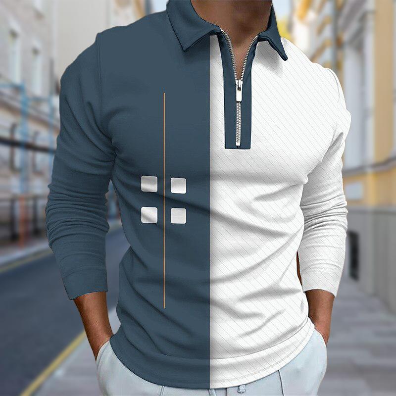 3D Custom Clothing Poloshirts Heren Lange Mouw 4 Knopen Print Nieuw Heren Poloshirt Lange Mouw Rits T-shirt Top 2XL