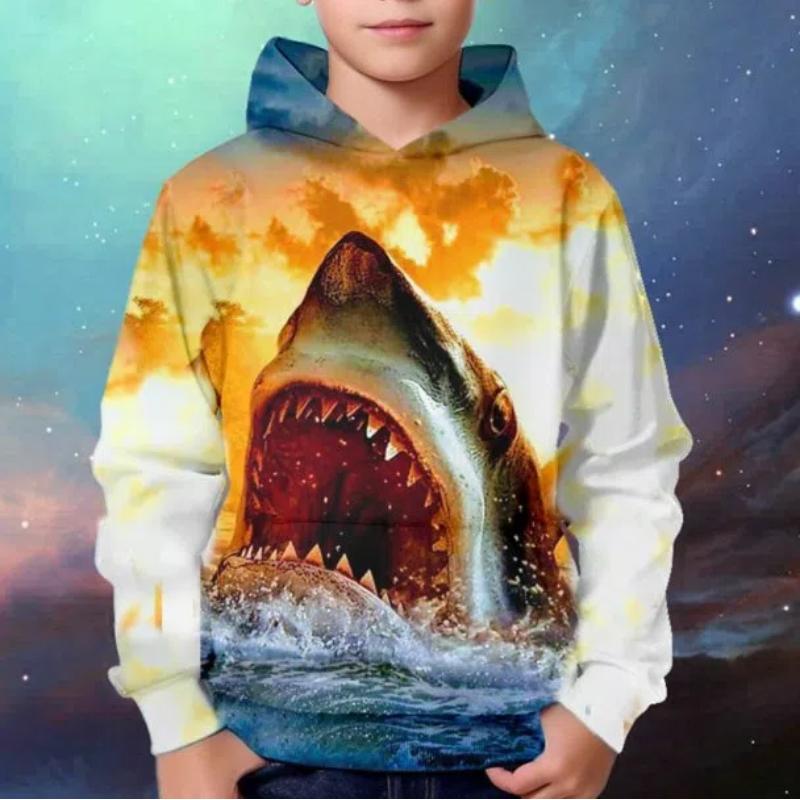 ETST 012 Nieuwe Glowing Face Print Kids Hoodie Unisex Pullover Casual Hooded Lange Mouw Top Meisjes & Jongens Outdoor Kleding Voor Lente Herfst 150CM