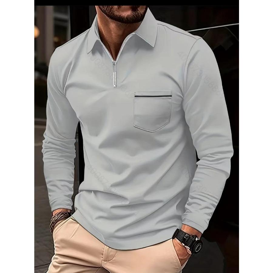 WowClassic Lange mouwen revers rits borstzak polo's shirts streetwear tops heren casual lente herfst sport polo shirt XL