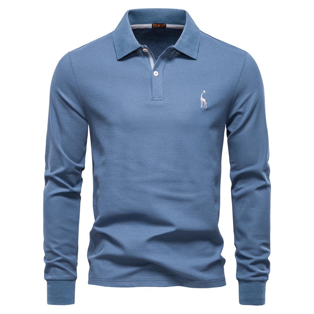 AIOPESON 2025 Business Casual Polo Shirt Men Solid Color Long Sleeve Cotton Rich Blend Breathable Polos Male EUR M 65-75kg