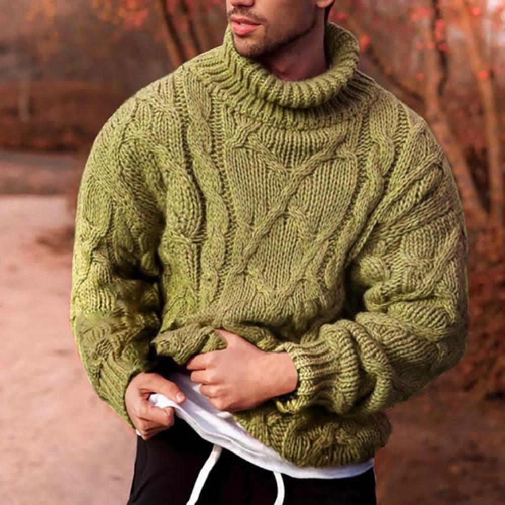 New boy 04 Modieuze heren herfst/winter warme pure kleur gebreide twist vlecht twist gebreide trui coltrui warme pullover XXL