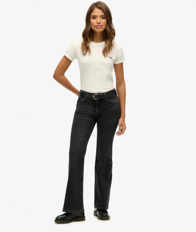 Superdry Slimfit Jeans met Middelhoge Taille en Wijduitlopende Pijpen Black