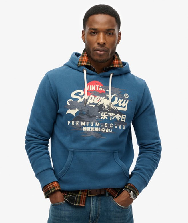 Superdry Tokyo Hoodie met Vintage Logo en Grafische Print Blauw