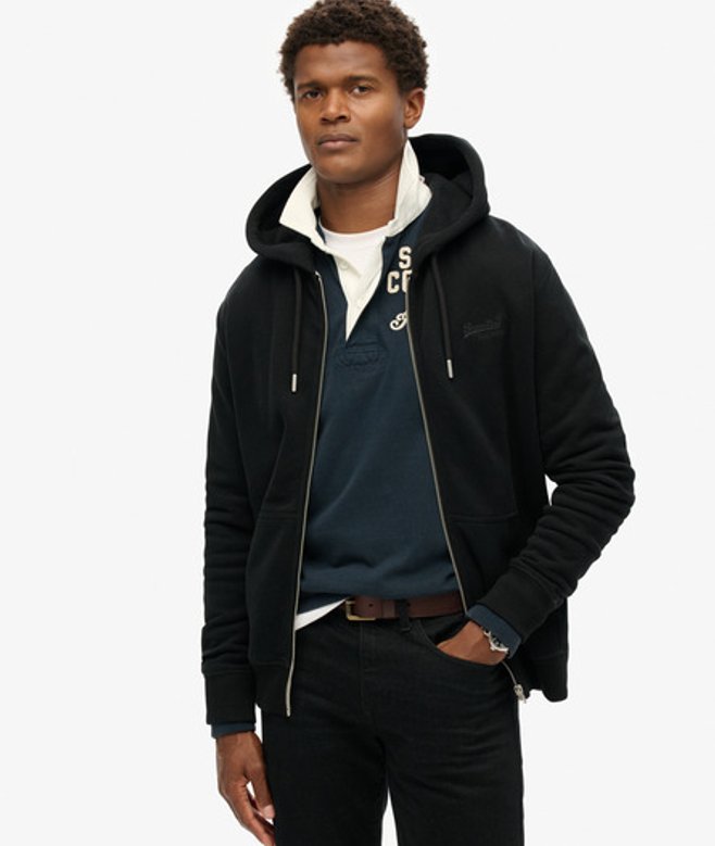 Superdry Essential Logo Hoodie met Rits Zwart