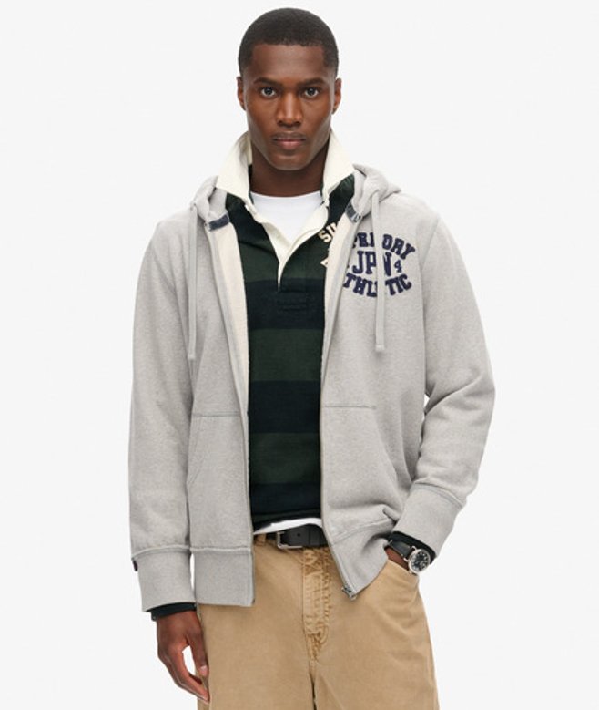 Superdry Vintage Athletic Zip Hoodie Lichtgrijs