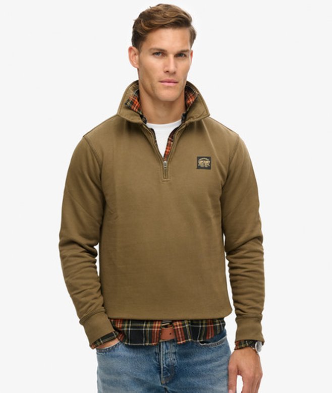 Superdry Sweatshirt met Contrasterende Stiksels en Halve Rits Groen