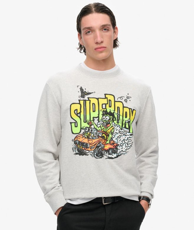 Superdry Dragnut Sweatshirt met Print en Losse Pasvorm Lichtgrijs