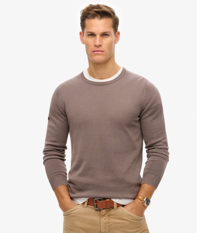 Superdry Essentials Lichtgewicht Gebreid Sweatshirt met Ronde Hals Grey