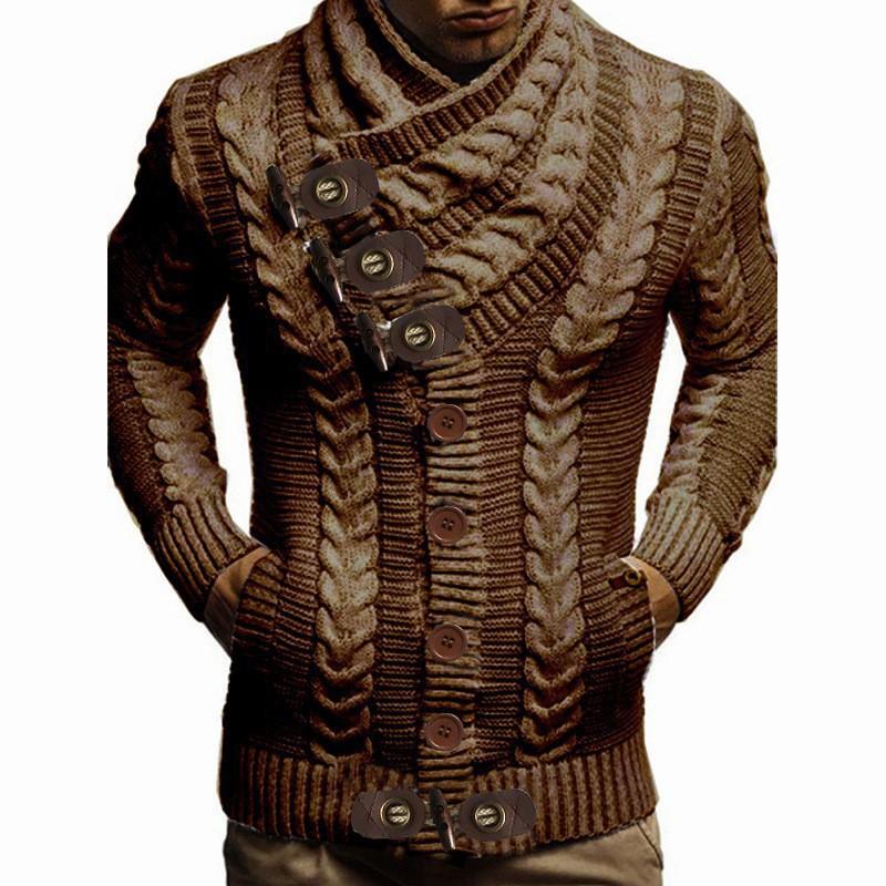 CHARM CLOTHINGS Europese, Amerikaanse herfst- en winterkleding voor heren Coltrui Knoop Hoornknoop Leren knoop Trui Gebreide herenvest Op kleding 3XL