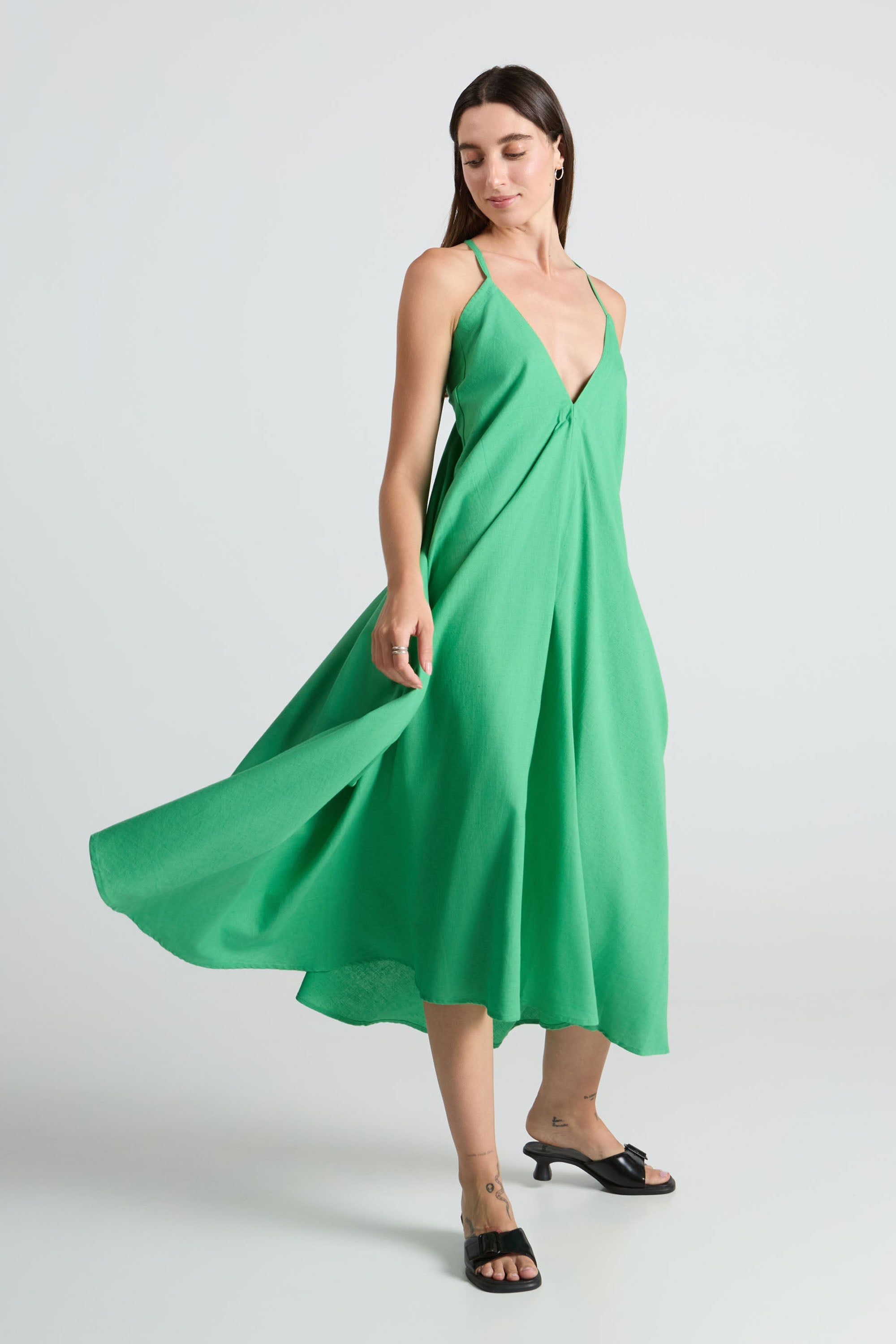 SUITE13LAB Damen vegan Kleid Multiposition Midi GrÃ¼n
