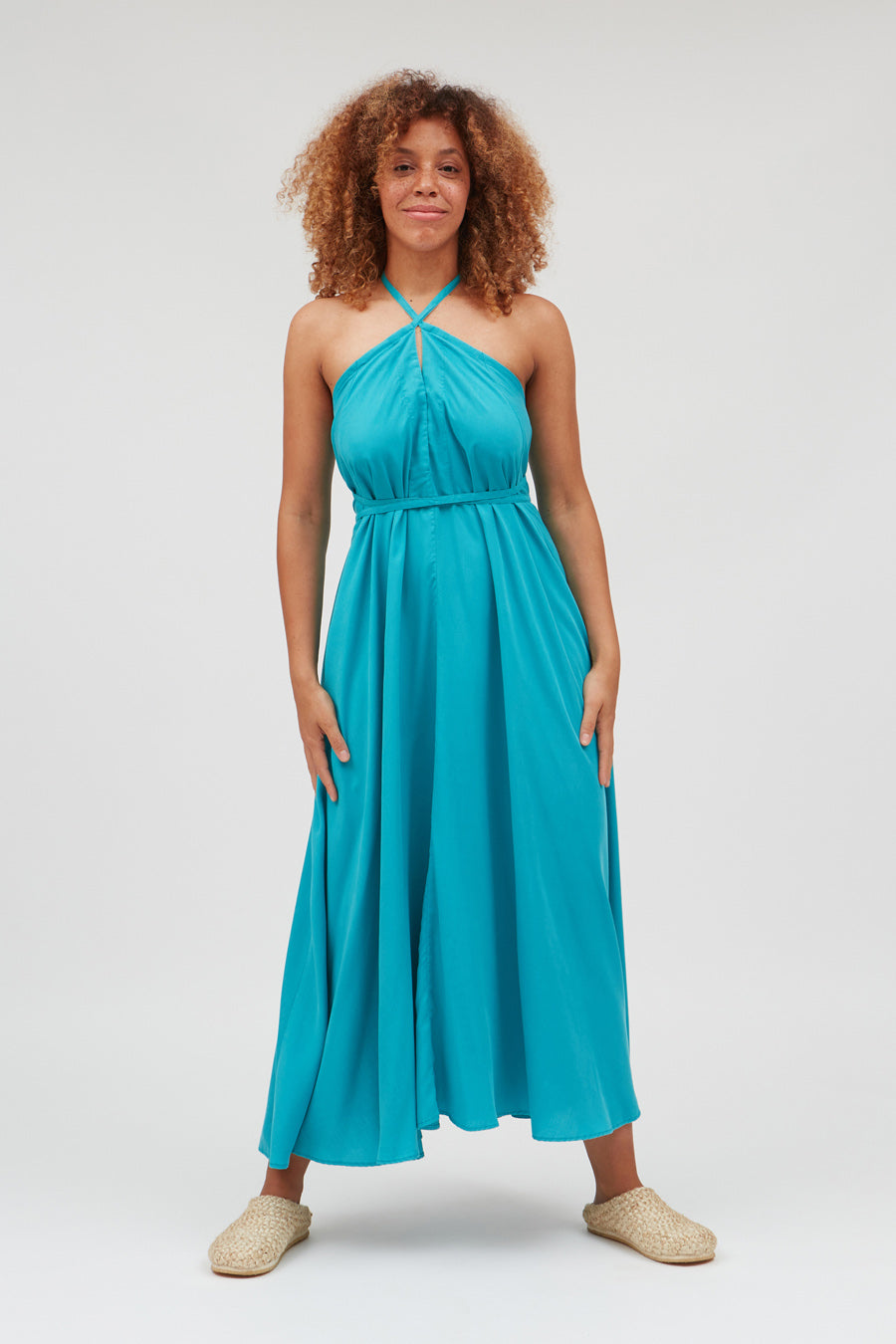 SUITE13LAB Damen vegan Kleid Multiposition Lang TÃ¼rkis