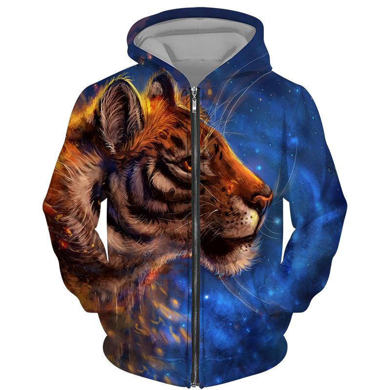 TIP723 Lente Herfst Heren Rits Hoodie Sweatshirts 3D Dier Leeuw Beest Afdrukken Capuchon Trui Mode Jas Casual Sportkleding 5XL