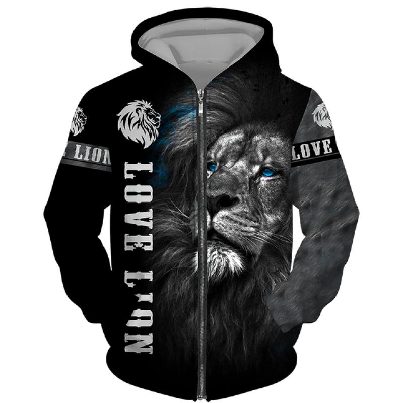 TIP723 Lente Herfst Heren Rits Hoodie Sweatshirts 3D Dier Leeuw Beest Afdrukken Capuchon Trui Mode Jas Casual Sportkleding XL