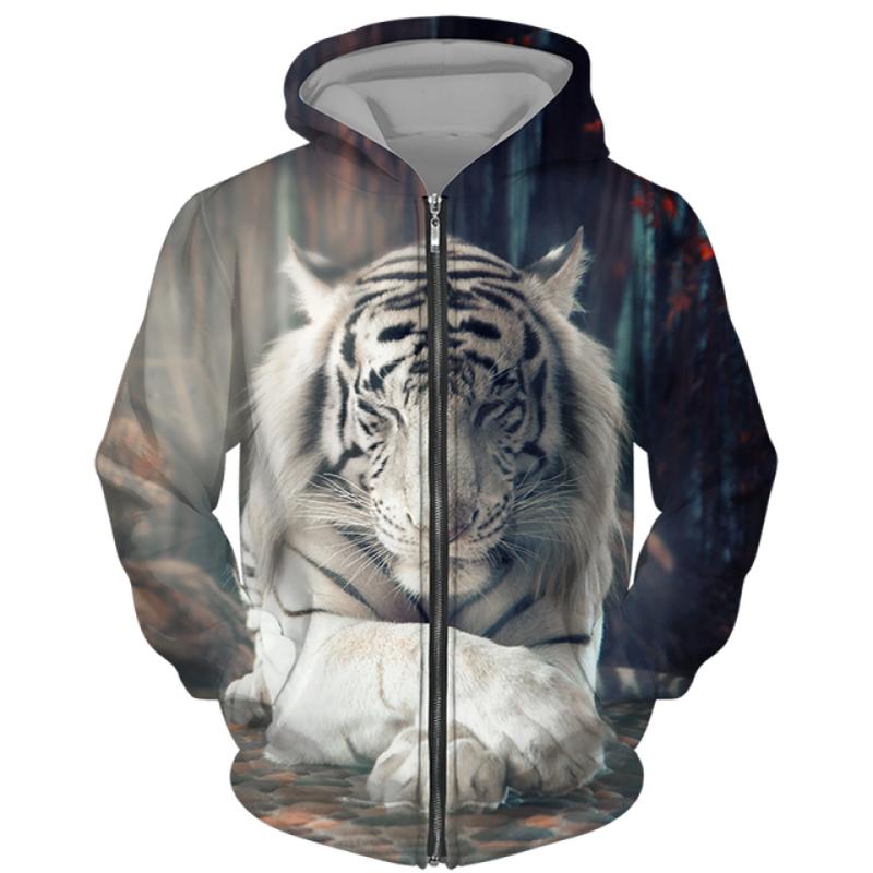 TIP723 Lente Herfst Heren Rits Hoodie Sweatshirts 3D Dier Leeuw Beest Afdrukken Capuchon Trui Mode Jas Casual Sportkleding 5XL